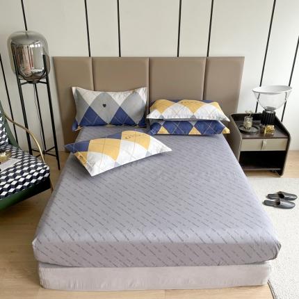 91家纺网 家纺一手货源 找家纺 金鑫汇 2022新款全棉印花菱形单床笠 卡夫-黄