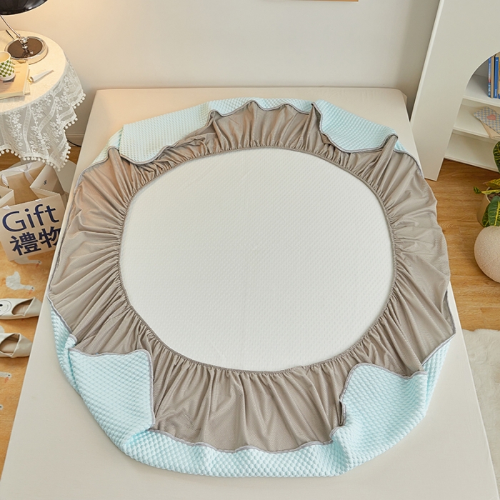 91家纺网 家纺一手货源 找家纺 金丝鸟 2022新款凉感豆豆A类按摩凉席三件套 浅粉蓝