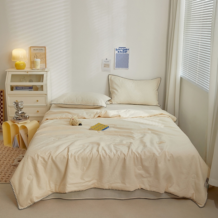 91家纺网 家纺一手货源 找家纺 （总）金丝鸟 2023新款A类全棉华夫格水洗棉大豆夏被四件套