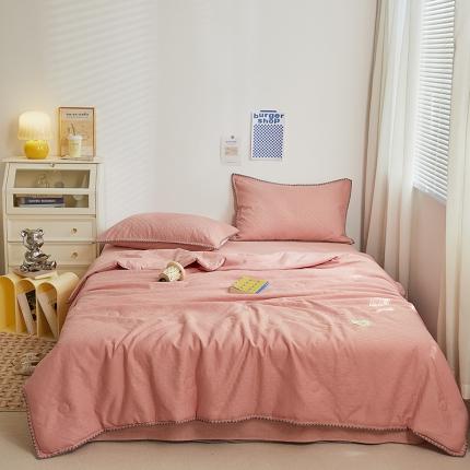 金丝鸟2023新款A类全棉华夫格水洗棉大豆夏被四件套拉夫格粉