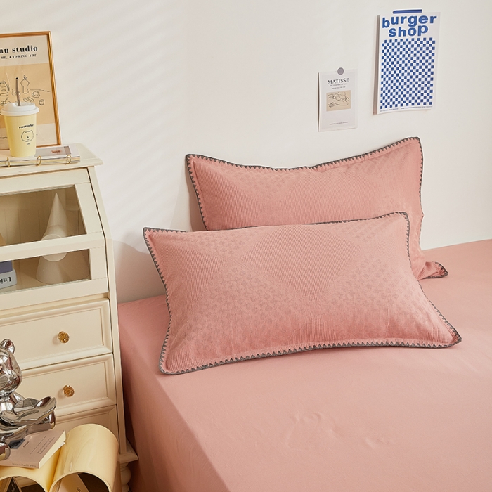 91家纺网 家纺一手货源 找家纺 金丝鸟2023新款A类全棉华夫格水洗棉大豆夏被四件套拉夫格粉