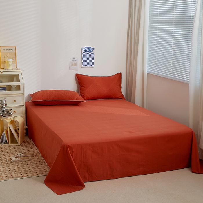 91家纺网 家纺一手货源 找家纺 金丝鸟2023新款A类全棉华夫格水洗棉大豆夏被四件套拉夫格红