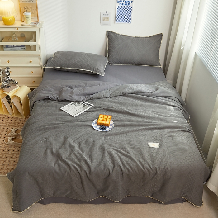 91家纺网 家纺一手货源 找家纺 金丝鸟 2023新款A类全棉华夫格水洗棉大豆夏被四件套 拉夫格-灰