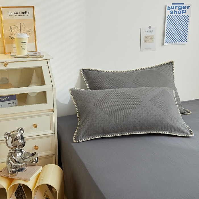 91家纺网 家纺一手货源 找家纺 金丝鸟 2023新款A类全棉华夫格水洗棉大豆夏被四件套 拉夫格-灰