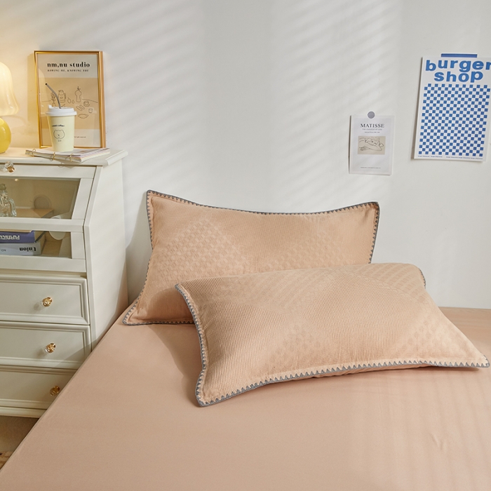 91家纺网 家纺一手货源 找家纺 金丝鸟 2023新款A类全棉华夫格水洗棉大豆夏被四件套 拉夫格-驼