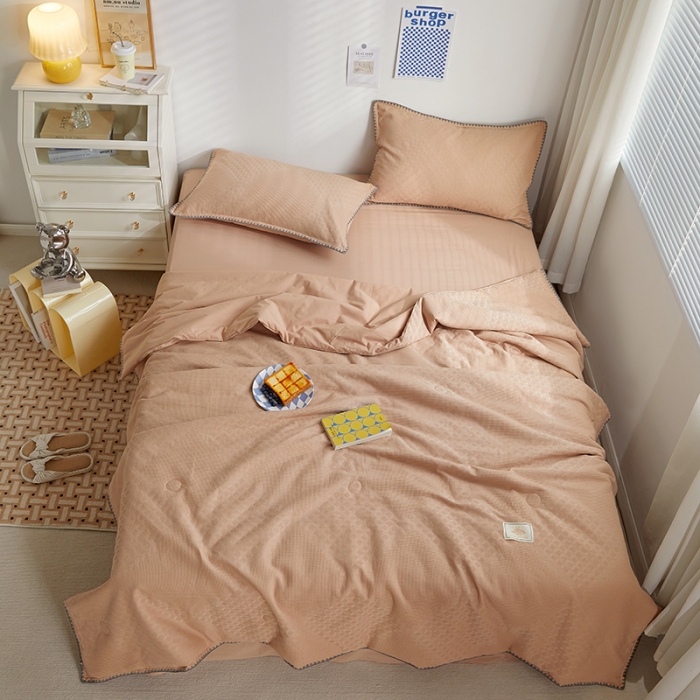 91家纺网 家纺一手货源 找家纺 金丝鸟 2023新款A类全棉华夫格水洗棉大豆夏被四件套 拉夫格-驼