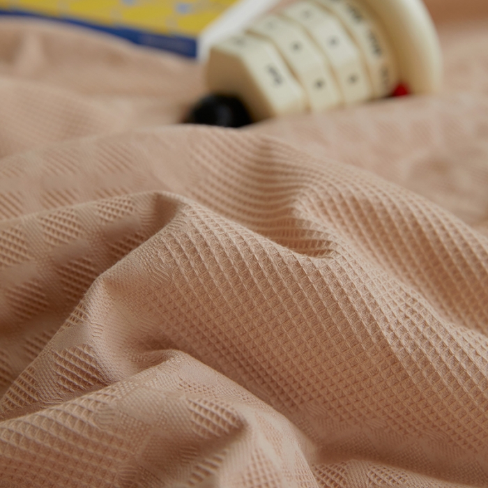 91家纺网 家纺一手货源 找家纺 金丝鸟 2023新款A类全棉华夫格水洗棉大豆夏被四件套 拉夫格-驼