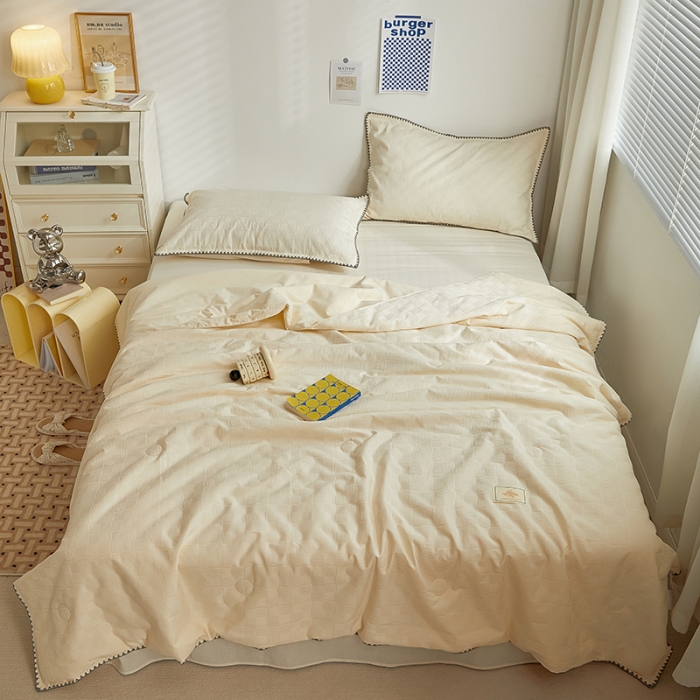 91家纺网 家纺一手货源 找家纺 金丝鸟 2023新款A类全棉华夫格水洗棉大豆夏被四件套 苏珊格-白