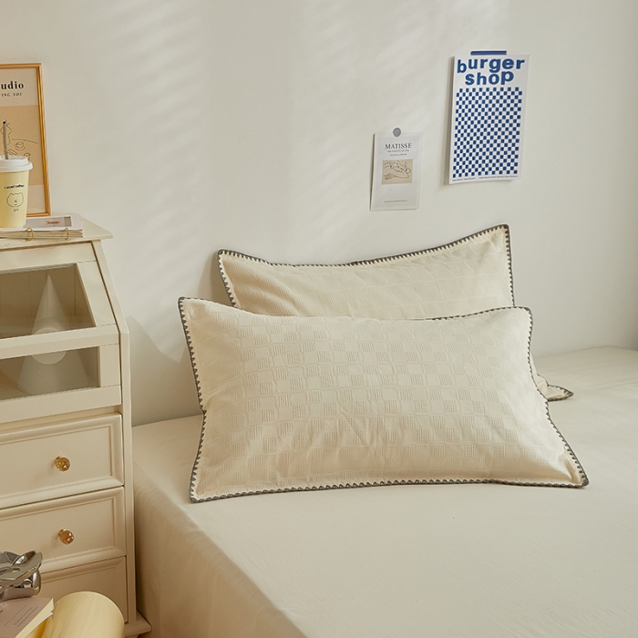 91家纺网 家纺一手货源 找家纺 金丝鸟 2023新款A类全棉华夫格水洗棉大豆夏被四件套 苏珊格-白