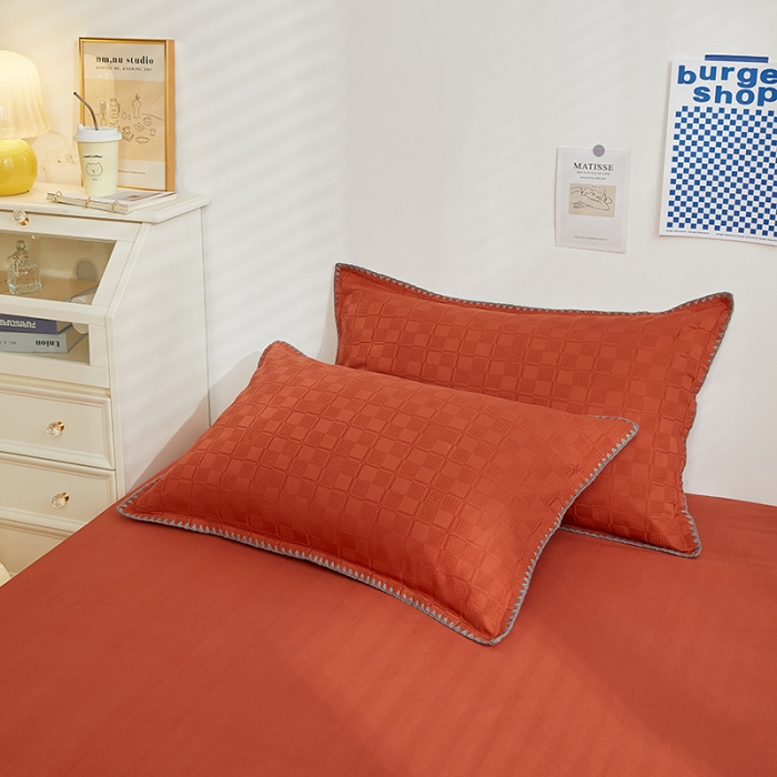 91家纺网 家纺一手货源 找家纺 金丝鸟 2023新款A类全棉华夫格水洗棉大豆夏被四件套 苏珊格-红