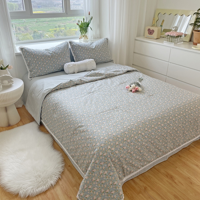 91家纺网 家纺一手货源 找家纺 千朵 2022新款全棉大豆夏被四件套 花语