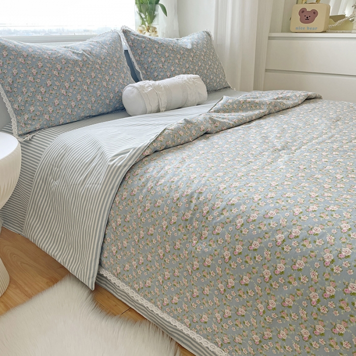 91家纺网 家纺一手货源 找家纺 千朵 2022新款全棉大豆夏被四件套 花语