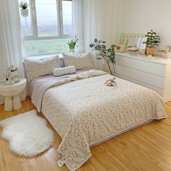 91家纺网 家纺一手货源 找家纺 千朵 2022新款全棉大豆夏被四件套 鲜橙