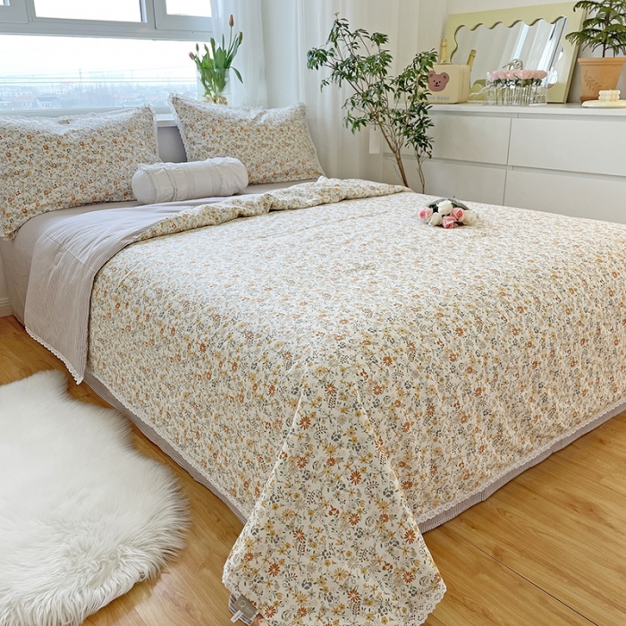 91家纺网 家纺一手货源 找家纺 千朵 2022新款全棉大豆夏被四件套 鲜橙