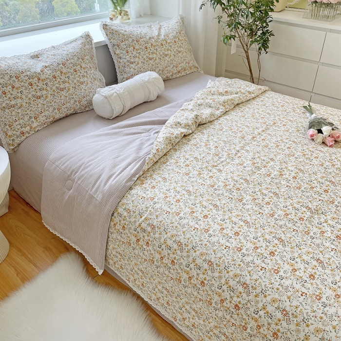 91家纺网 家纺一手货源 找家纺 千朵 2022新款全棉大豆夏被四件套 鲜橙