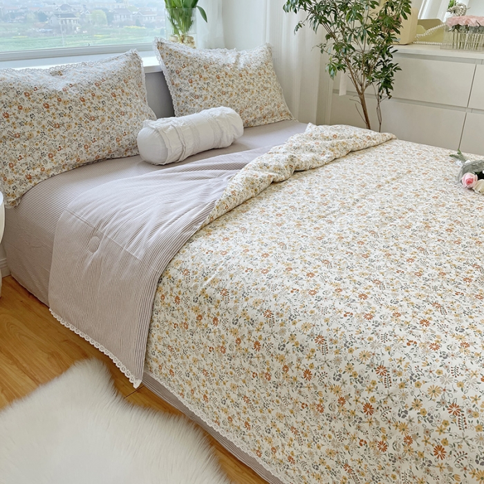 91家纺网 家纺一手货源 找家纺 千朵 2022新款全棉大豆夏被四件套 鲜橙