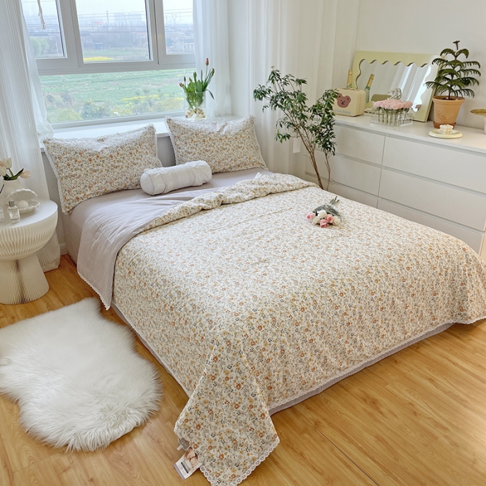 91家纺网 家纺一手货源 找家纺 千朵 2022新款全棉大豆夏被四件套 鲜橙