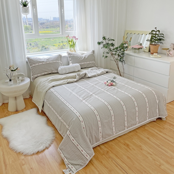 91家纺网 家纺一手货源 找家纺 千朵 2022新款全棉大豆夏被四件套 小清新