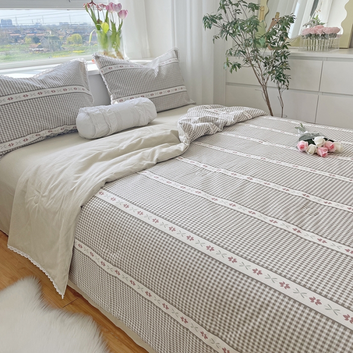 91家纺网 家纺一手货源 找家纺 千朵 2022新款全棉大豆夏被四件套 小清新