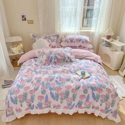 91家纺网 家纺一手货源 找家纺 （总）眠屿 2022春夏新品全棉印花花边款四件套