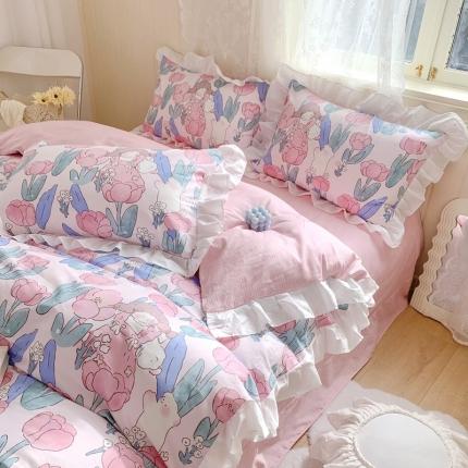 眠屿 2022春夏新品全棉印花花边款四件套 花仙子