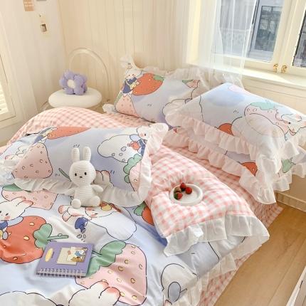 眠屿 2022春夏新品全棉印花花边款四件套 云朵兔