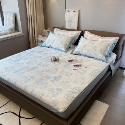 91家纺网 家纺一手货源 找家纺 （总）三味舒屋 2025新款西西里印花冰丝席-床笠款