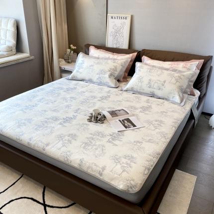 91家纺网 家纺一手货源 找家纺 （总）三味舒屋 2025新款西西里印花冰丝席-床笠款