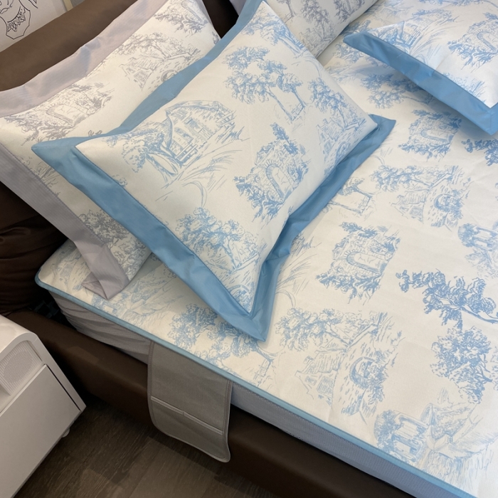 91家纺网 家纺一手货源 找家纺 三味舒屋 2025新款西西里印花冰丝席-床笠款 西西里蓝