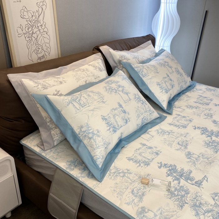 91家纺网 家纺一手货源 找家纺 三味舒屋 2025新款西西里印花冰丝席-床笠款 西西里蓝