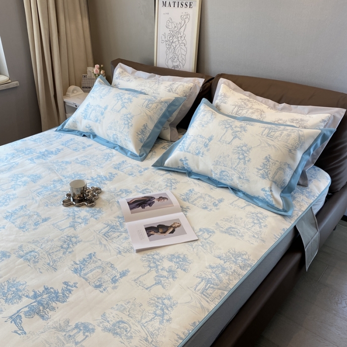 91家纺网 家纺一手货源 找家纺 三味舒屋 2025新款西西里印花冰丝席-床笠款 西西里蓝