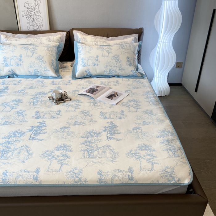 91家纺网 家纺一手货源 找家纺 三味舒屋 2025新款西西里印花冰丝席-床笠款 西西里蓝