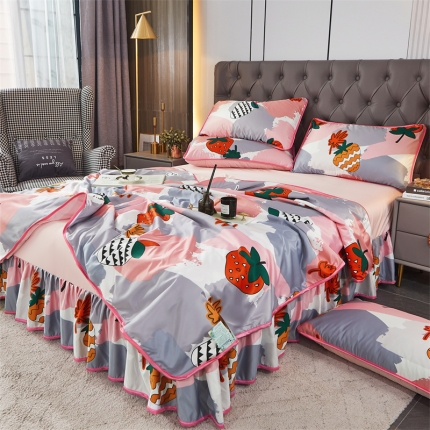 91家纺网 家纺一手货源 找家纺 （总）铠畅 2022新款水洗天丝夏被四件套床裙水洗真丝夏凉被