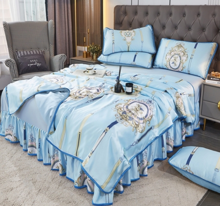 91家纺网 家纺一手货源 找家纺 （总）铠畅 2022新款水洗天丝夏被四件套床裙水洗真丝夏凉被