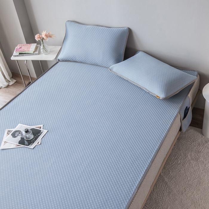 91家纺网 家纺一手货源 找家纺 丝幔家纺 2025新款提花抗菌凉感丝床笠凉席 提花-摩洛哥蓝