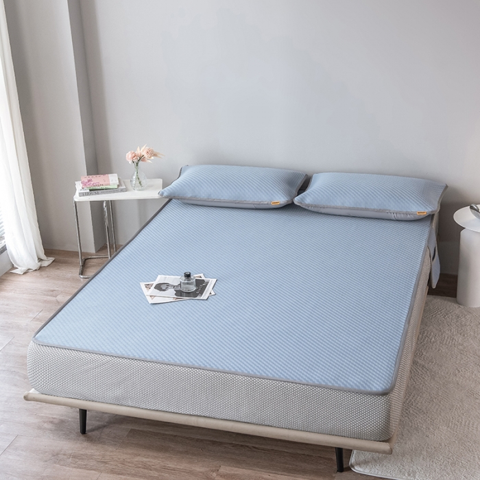 91家纺网 家纺一手货源 找家纺 丝幔家纺 2025新款提花抗菌凉感丝床笠凉席 提花-摩洛哥蓝