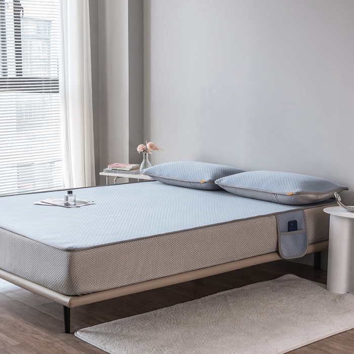 91家纺网 家纺一手货源 找家纺 丝幔家纺 2025新款提花抗菌凉感丝床笠凉席 提花-摩洛哥蓝