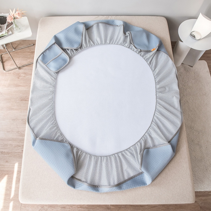 91家纺网 家纺一手货源 找家纺 丝幔家纺 2025新款提花抗菌凉感丝床笠凉席 提花-摩洛哥蓝