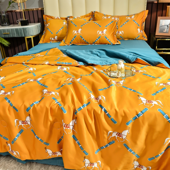 91家纺网 家纺一手货源 找家纺 梦柏 2022新款水洗天丝夏被四件套 爱马