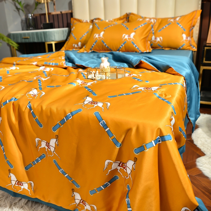 91家纺网 家纺一手货源 找家纺 梦柏 2022新款水洗天丝夏被四件套 爱马