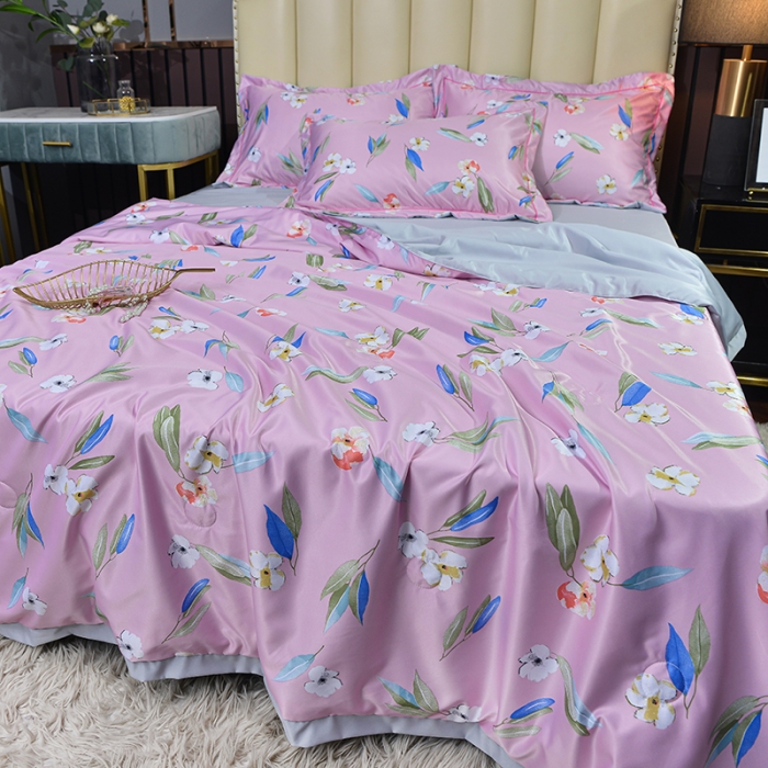 91家纺网 家纺一手货源 找家纺 梦柏 2022新款水洗天丝夏被四件套 春日