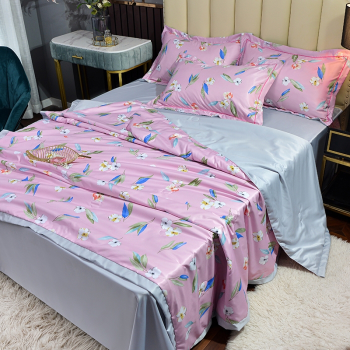 91家纺网 家纺一手货源 找家纺 梦柏 2022新款水洗天丝夏被四件套 春日