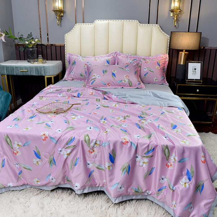 91家纺网 家纺一手货源 找家纺 梦柏 2022新款水洗天丝夏被四件套 春日