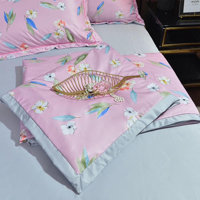 91家纺网 家纺一手货源 找家纺 梦柏 2022新款水洗天丝夏被四件套 春日