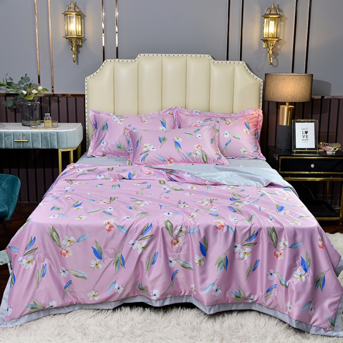 91家纺网 家纺一手货源 找家纺 梦柏 2022新款水洗天丝夏被四件套 春日