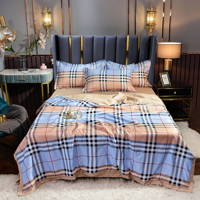 91家纺网 家纺一手货源 找家纺 梦柏 2022新款水洗天丝夏被四件套 都市格调（桔）