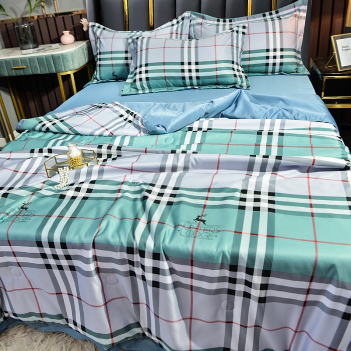 91家纺网 家纺一手货源 找家纺 梦柏 2022新款水洗天丝夏被四件套 都市格调（兰）