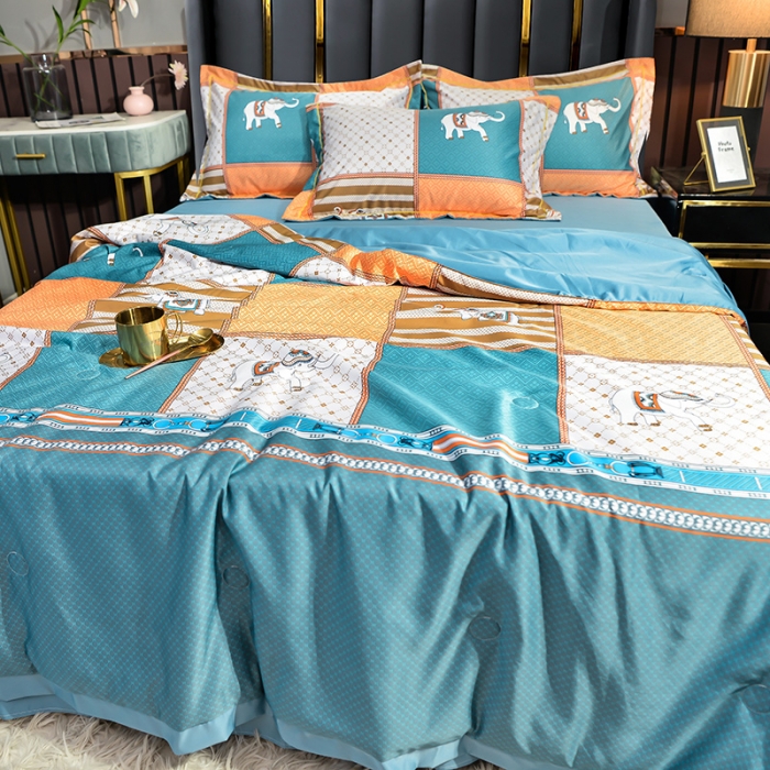 91家纺网 家纺一手货源 找家纺 梦柏 2022新款水洗天丝夏被四件套 法兰西