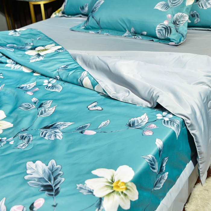 91家纺网 家纺一手货源 找家纺 梦柏 2022新款水洗天丝夏被四件套 繁花