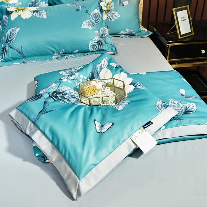 91家纺网 家纺一手货源 找家纺 梦柏 2022新款水洗天丝夏被四件套 繁花